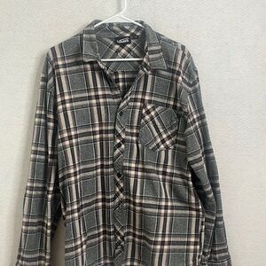 Vans Gray Cream Plaid Flannel Button Down Shirt Small